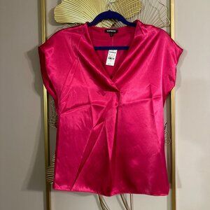 Express Satin V-Neck Short Sleeve Top